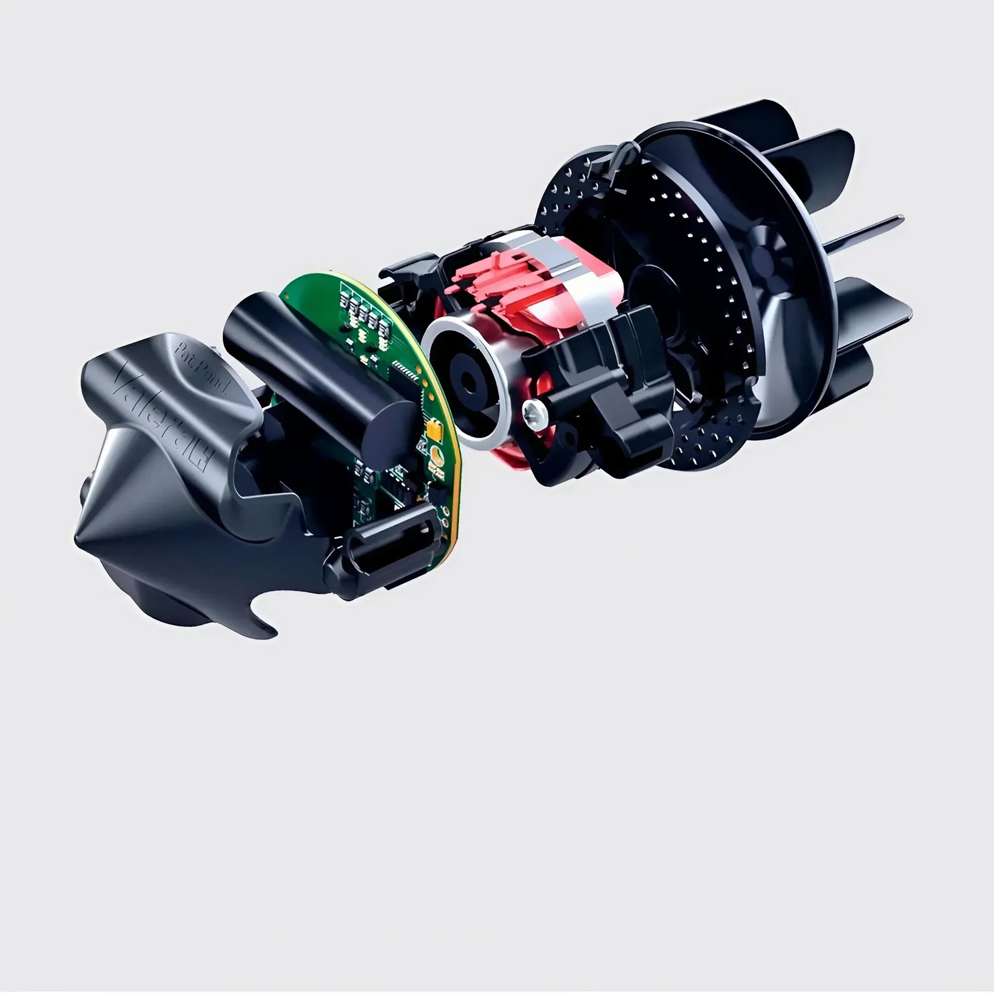 Close-up van het beschermingssysteem dat voorkomt dat haar in de ventilator terechtkomt, waardoor de motor beschermd blijft tegen vastlopen.